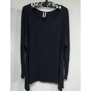 Yeatts Women Medium Scoop Neck Long Sleeve Swing Tunic Top Black Stretch Casual